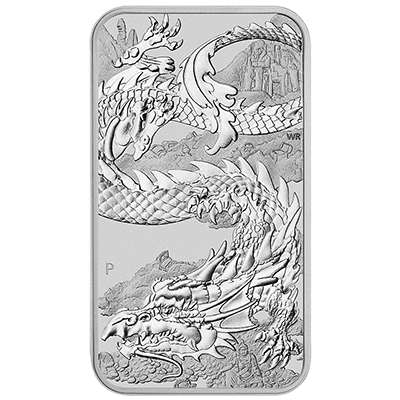A picture of a 1 oz. Perth Mint Silver Rectangular Dragon Bullion Coin (2023)